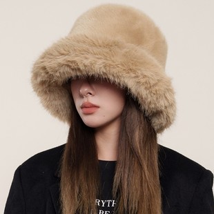 Advanced imitation fur mink hairs new female autumn and winter plush, warm fisherman hat care, thunderbolt hat basin
