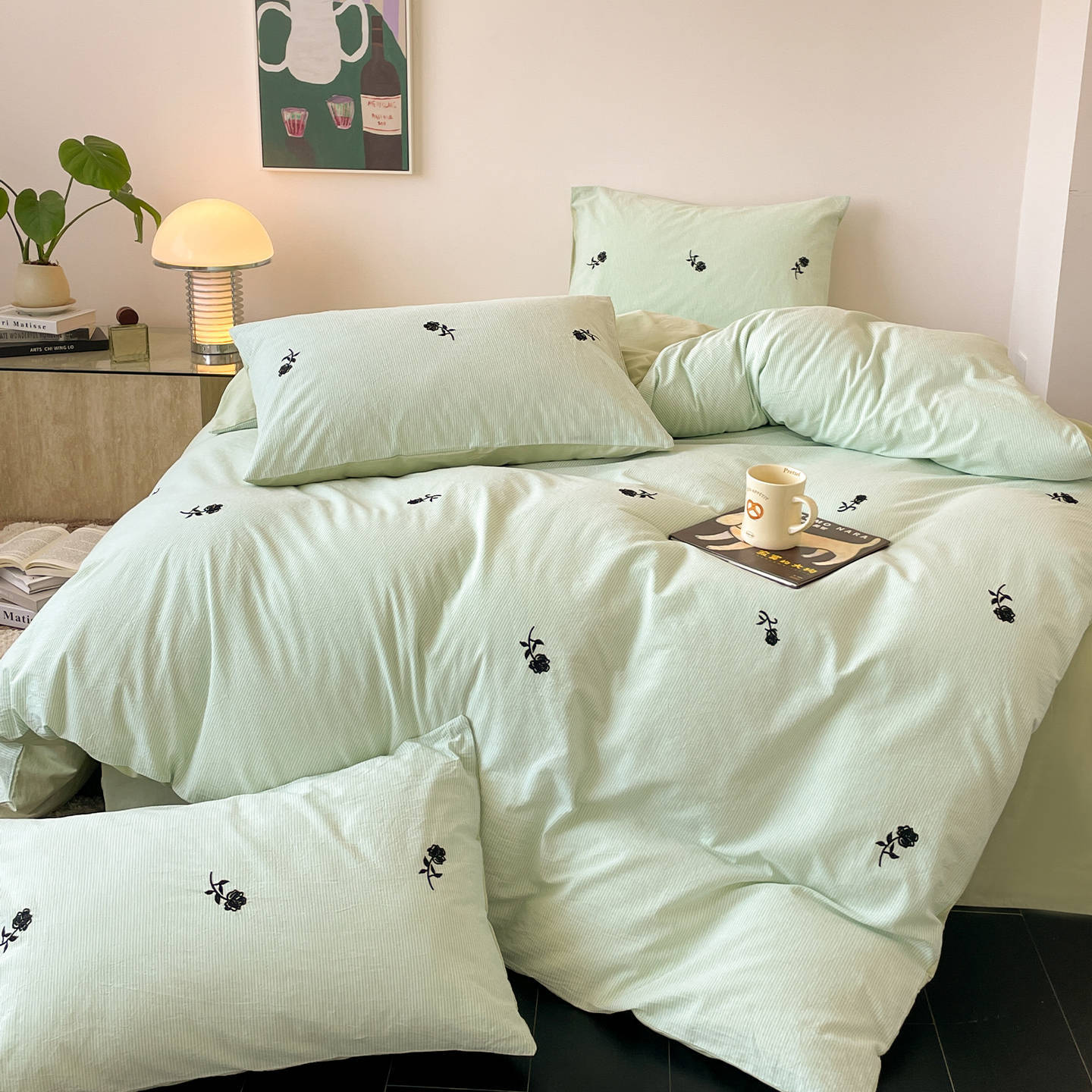 Toalla de algodón lavada con agua bordada cama de algodón cuatro piezas set sábanas de algodón cuatro estaciones colcha de cama general gaza de cama de alta calidad