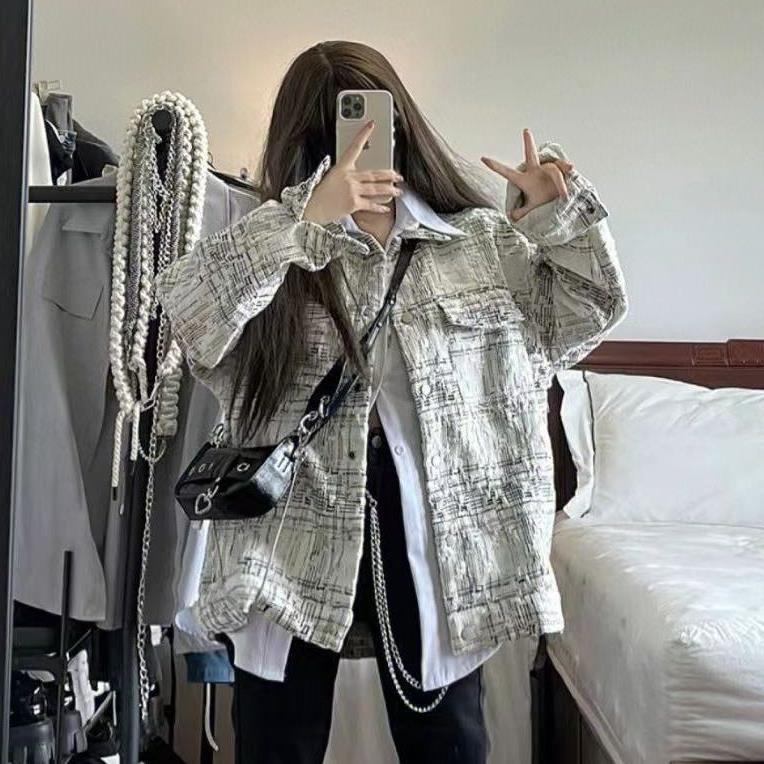 American fashionable soft girl polo collar Chanel style coat women's autumn and winter New long sleeve tweed jacket outer top