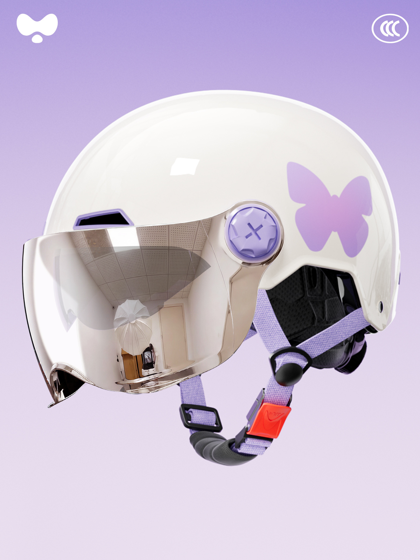 Motosiklet kaskı (dəbilqə) | Universal Women's Hair-Friendly 3C - 3c-white-butterfly-electroplated-inner-and-outer-double-lens-class-a-new-national-standard-one-size
