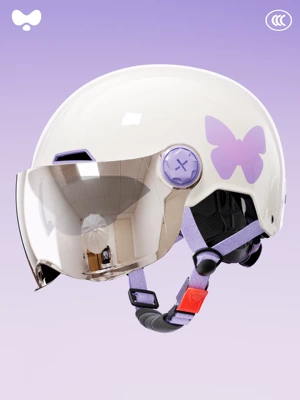 Motosiklet kaskı (dəbilqə) | Winter Warm and Cute Safety Helmet - 3c-white-butterfly-electroplated-internal-and-external-dual-mirrors-class-a-new-national-standard-one-size-fits-all