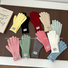 ins博主同款纯色毛线可触屏针织手套女秋冬保暖露指分指骑车防风