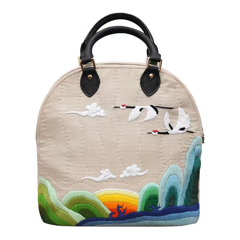 Bolso de las mujeres 2023 nueva moda estilo coreano bolso de las mujeres Lu bordado DIY Kit hecho a mano portátil curvo bolsa grande