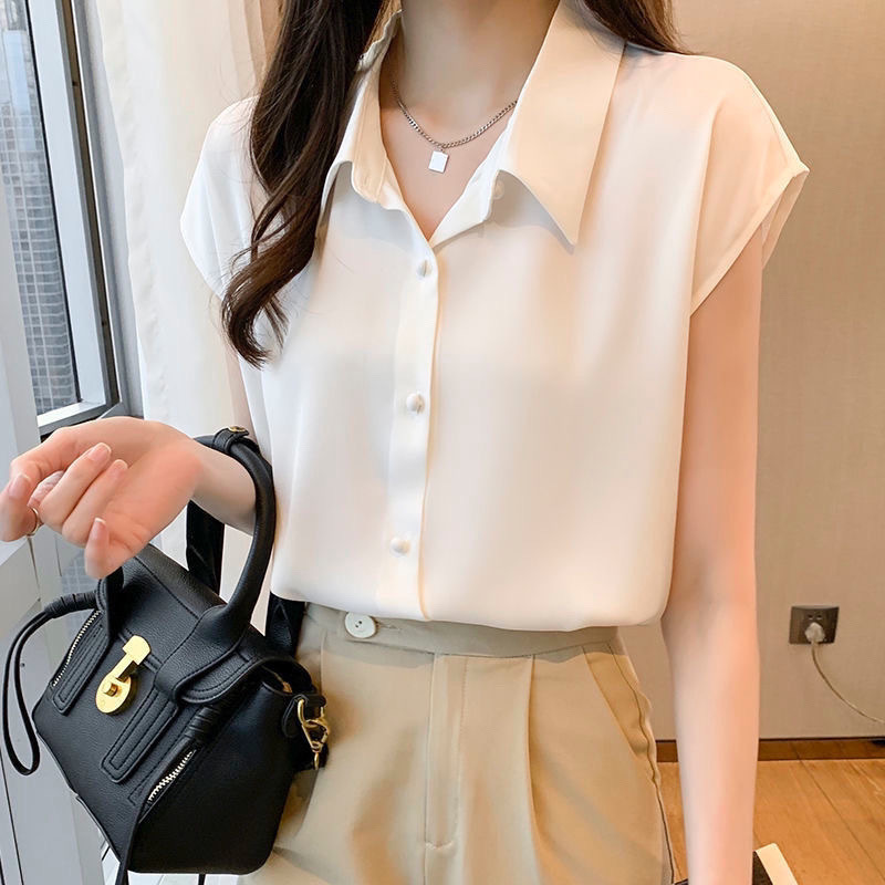 ニッチなデザインの女性用シャツ 2025 夏の新しい気質スリムシフォン半袖トッププロフェッショナルシャツ薄手|undefined