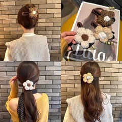 気品毛糸ニット花スナップ女性高級感秋冬ヘアクリップ後頭部半髪サメクリップ