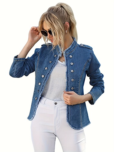 Retro Stretch Denim Long Sleeve Coat for Women