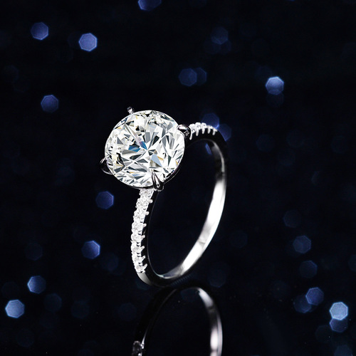 Classic Four-claw S925 Pure Silver Ring with 5 Carat Moissanite Diamond Ring for Women, Dove Egg Wedding Band Live Stream