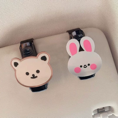 car sunglasses clip, multifunctional — Car Glasses Clip/Bill Clip - beige-bear-and-pink-rabbit-set-of-two