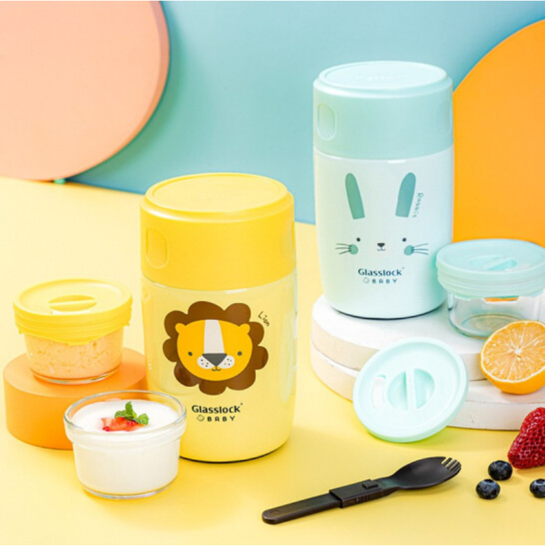 glasslock stainless steel insulated rice bucket, dual-use glass lunch box for baby students