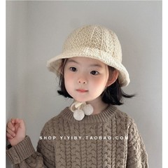 儿童帽子秋冬韩系简约百搭渔夫帽男女童宝宝可爱系带保暖防风盆帽