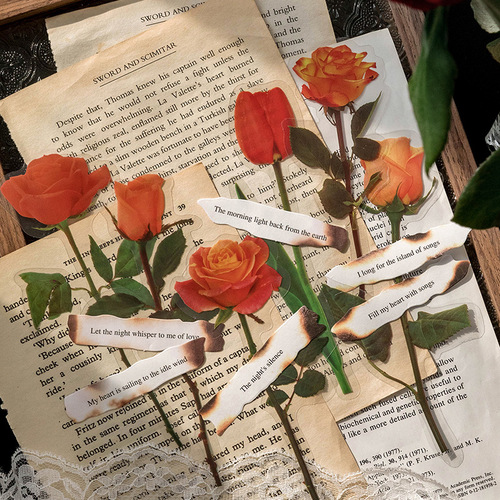 Plants and poetry romantic rose flowers PET stickers literary retro waterproof hand tent decoration collage material stickers