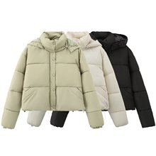 Z跨境欧美风2025新款时尚气质女装批发连帽纯色短款棉服 6318203