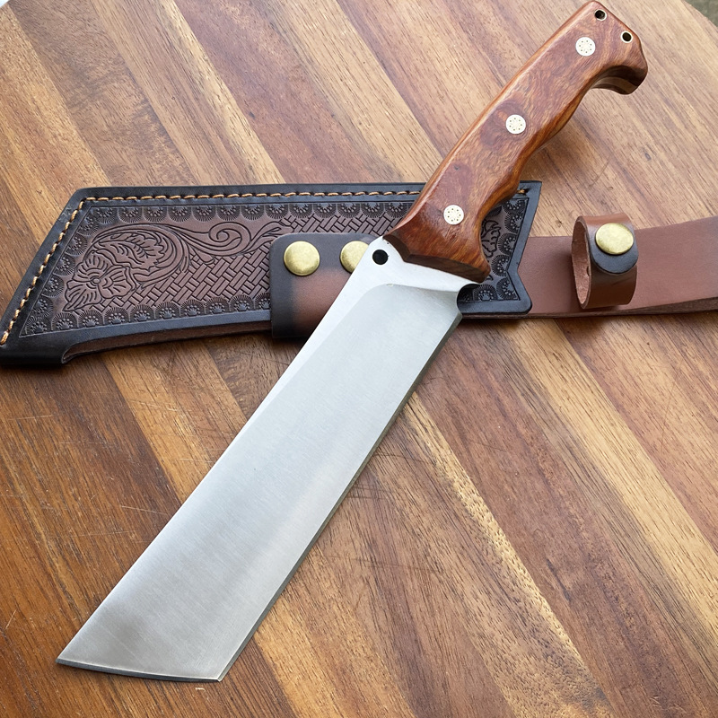 现货户外砍柴刀一体龙骨加厚刀身8MM高硬度直刀开路求生刀砍骨刀