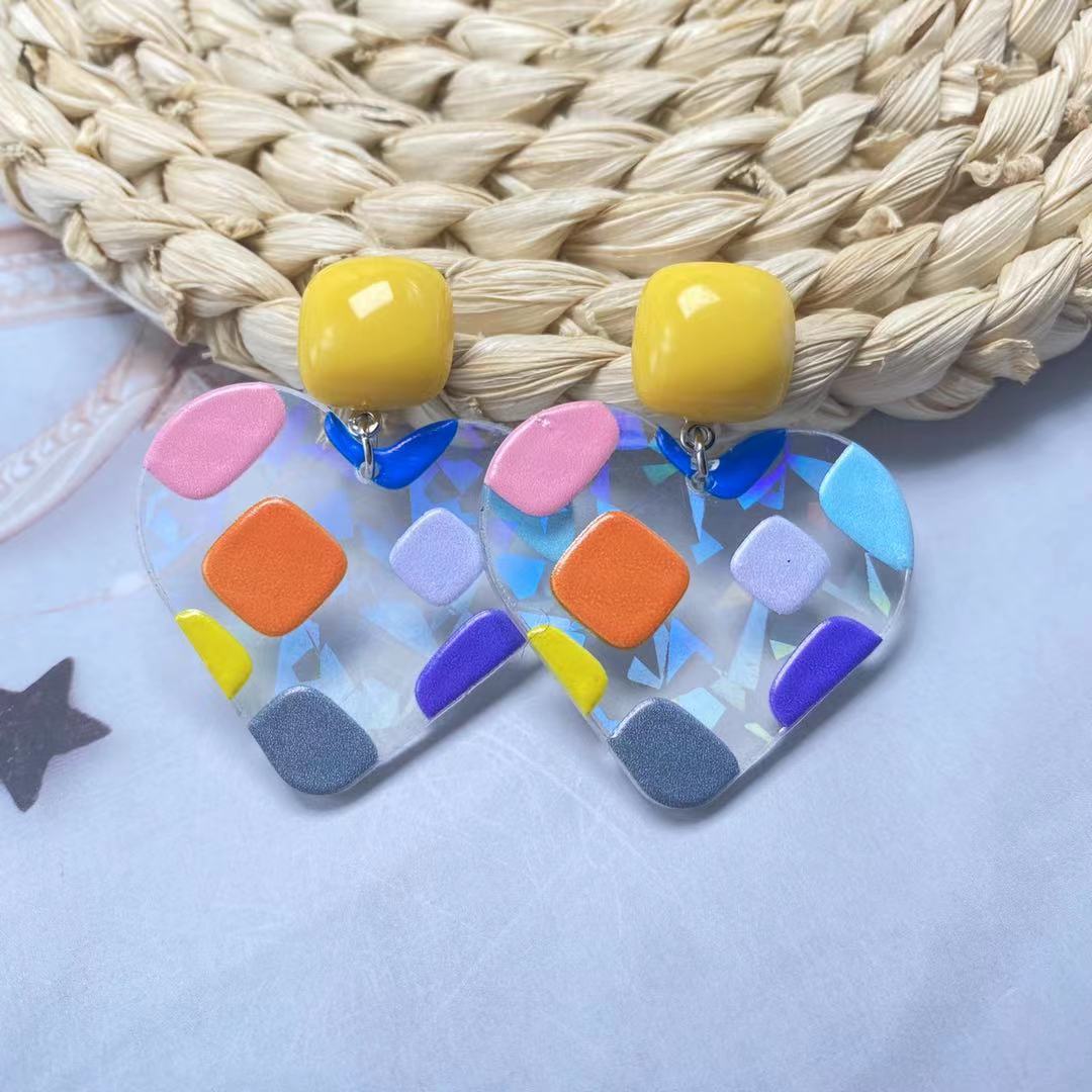 Drop Earrings Classification 1 Pair Quantity 1 Pair Cute Round Color Block Heart Shape Arylic Drop Earrings
