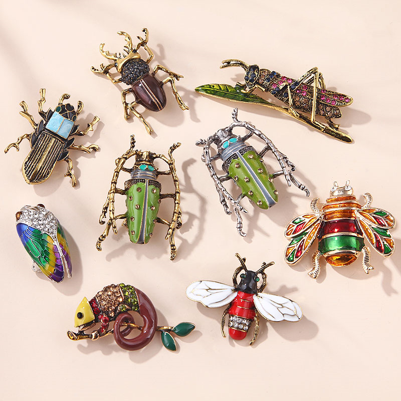 Female Male Bee Beetle Crystal Pearl Brooch Pin Fashion Metal Cute Insect Jewelry in stock Wholesale
