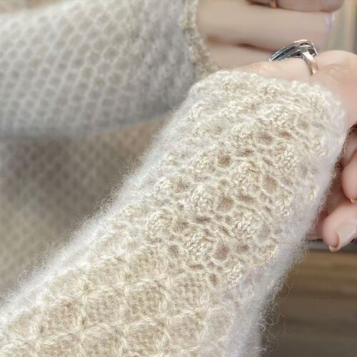 Heavy industry hollow hook pattern half high collar 100% pure cardigan women's long-sleeved sweater sweater loose cashmere bottoming shirt