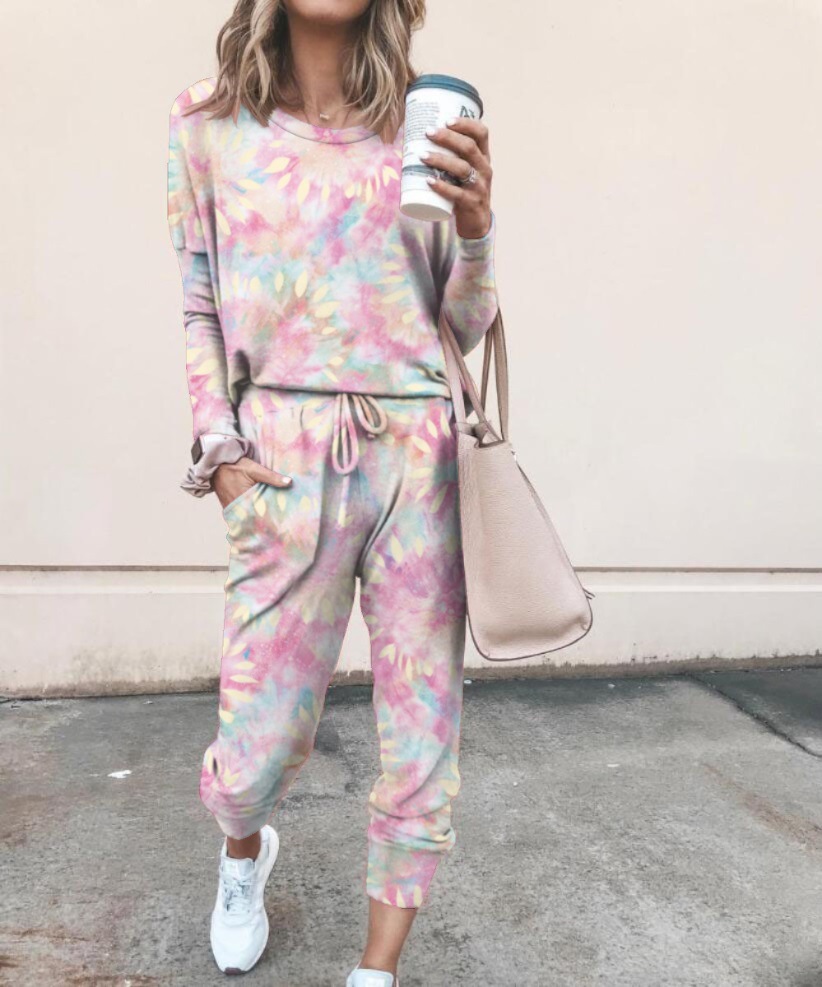 Casual Tie Dye Polyester Printing Pants Sets 2 Piece Set