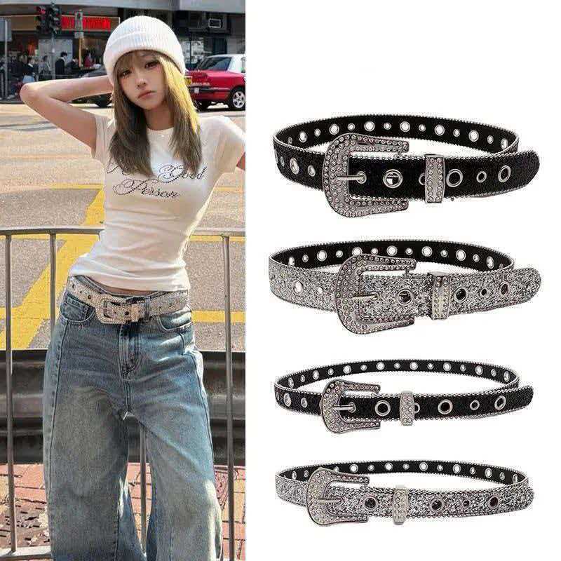 European and American Punk Style Belt Y2K Millennium Hot Girl Rhinestone Belt Women's Decorative Belt for Jeans Ins Style European and American Punk Style Belt Y2K Millennium Hot Girl Rhinestone Belt Women's Decorative Belt for Jeans Ins Style