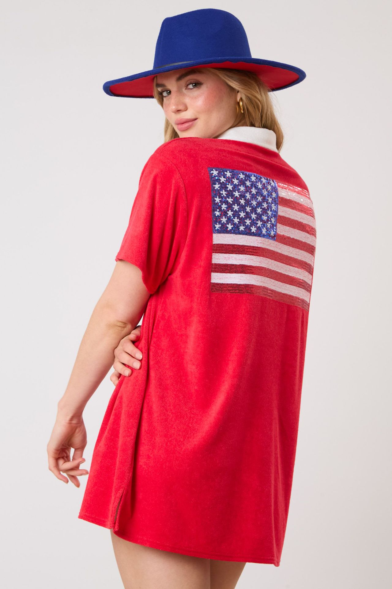 Frau Normales Kleid Einfacher Stil Ablehnen Drucken Kurzarm Einfarbig Amerikanische Flagge Über Dem Knie Täglich display picture 13