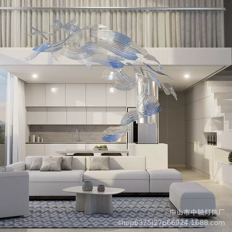 蓝色玻璃艺术装置装饰吊灯客厅大堂会所条纹理设计师源头工厂定制