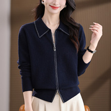 女士翻领外套气质休闲时尚针织上衣2025新款洋气妈妈毛衣开衫宽松