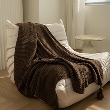 美拉德毛毯北欧大吊穗纯色盖毯民宿床尾毯针织搭毯棕咖沙发毯简F^