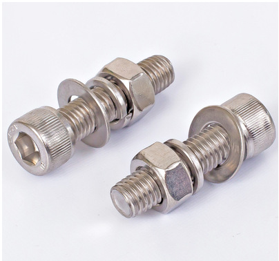 304不锈钢圆柱头内六角螺丝螺母套装 螺栓螺杆平垫弹垫大全M5M6mm