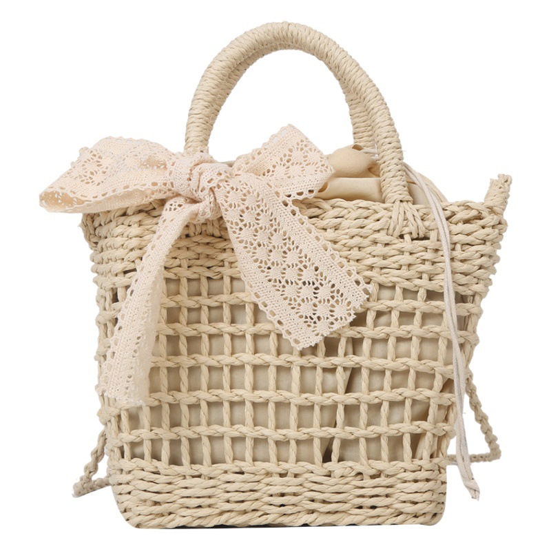 Nueva bolsa de verano de las mujeres bolso de paja tejida a mano pequeño bolso fresco bolso de hombro casual bolsa de mensajero de vacaciones