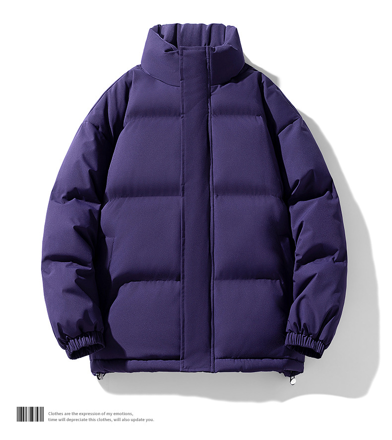 Men's Winter Couple Stand Collar Outdoor Cotton Coat Thickened Warm Solid Color Trendy Brand Plus Size Puffer Jacket_voghion.com