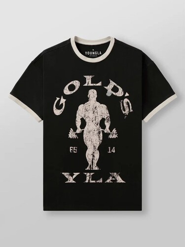 New YOUNGLA x GOLDSGYM Retro Gym Men's and Women's Cotton-Polyester Elastic Fitted T-Shirt