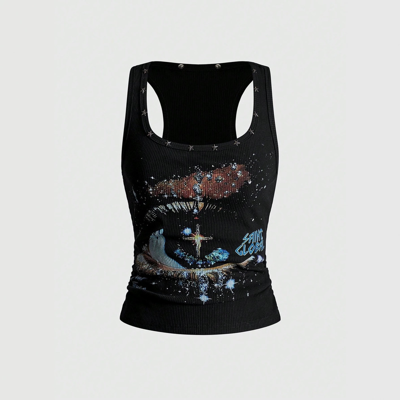 Ins Spring and Summer New European and American Fashion Gothic Diamond Print Contrasting Color Street Y2K Slim Sexy Vest