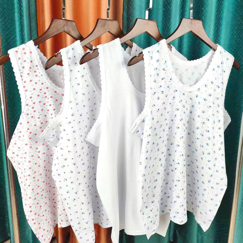 Summer Thin Mom Underwear for Middle-aged and Elderly Loose Plus Large Size Printed Sling Women's Base Cotton Vest