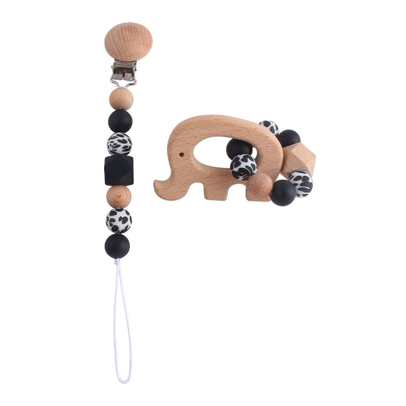 Bebé DIY creativo haya chupete clip pezón Cadena de leopardo perlas silicona Beech animal juguete teether palo