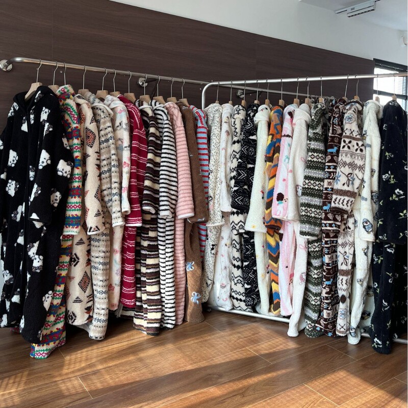 [Real Shot] Hongnan Rice Grain Fleece Fair Isle Striped Plush Zipper Pajamas Thick Warm Homewear Robe with Hood
