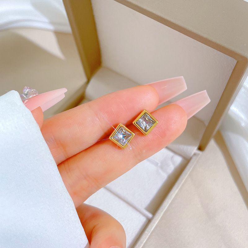 【通体钛钢】方形锆石极简风耳钉冷淡男女耳环个性气质宴会耳饰详情8