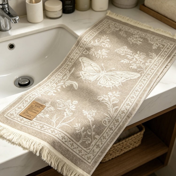 Raindrop Hemp Towel, Cotton-Linen Blend, Tassel Jacquard, Antibacterial, Quick-Drying, Household Bathroom Absorbent Face Towel