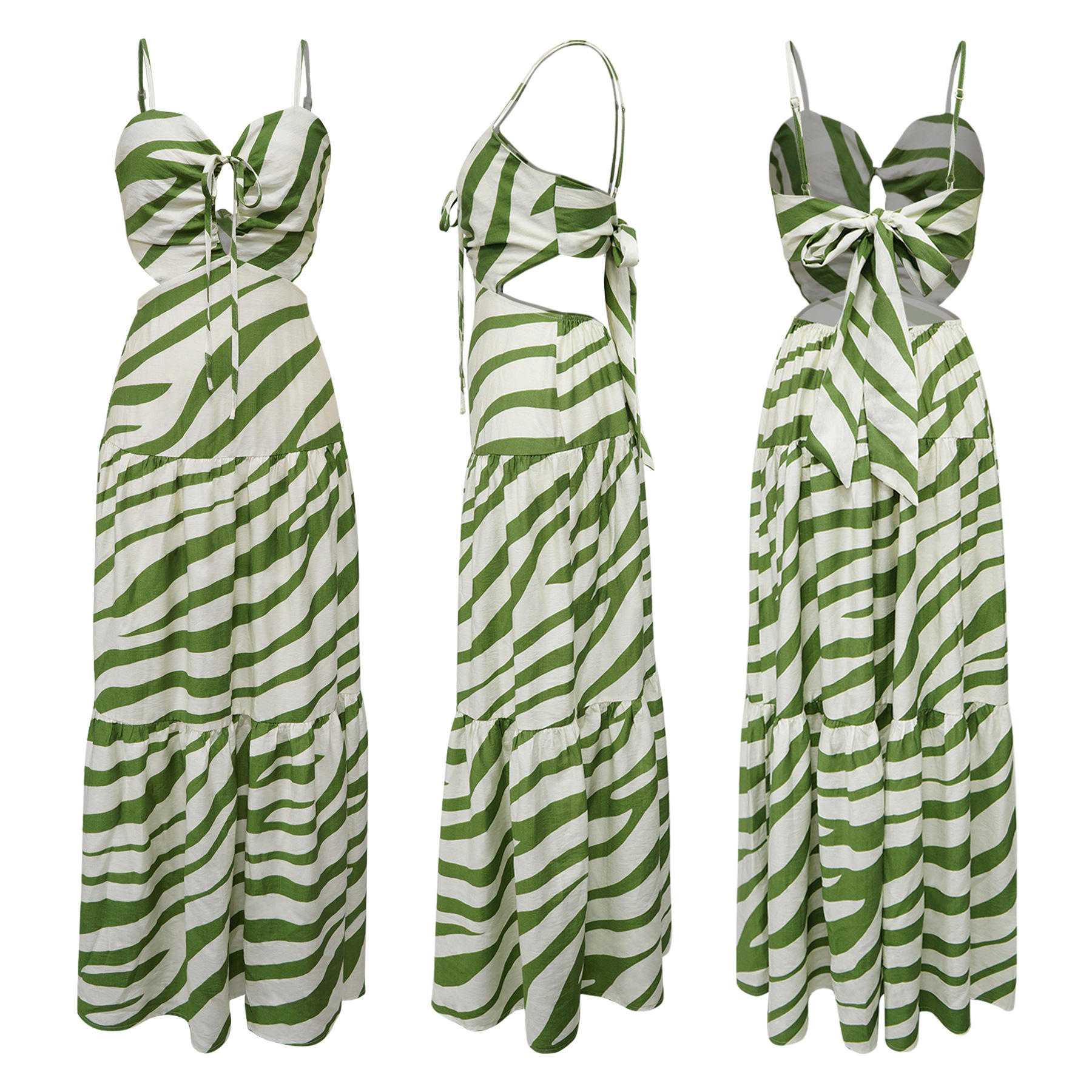 369g Weight Maxi Long Dress Dress Length Type Sleeveless Sleeve Length Strap Dress Dresses Type Sleeveless Sleeve Type Polyester Fabric Type High Waist Waist Line Holiday, Travel Occasion Strap Neckline Slim Fit Type Stripe Pattern Summer Season Women's Gender Vacation, Classic Style Style Wholesale Women's Vacation Classic Style Stripe Holiday Travel Strap Sleeveless Strap Dress 4