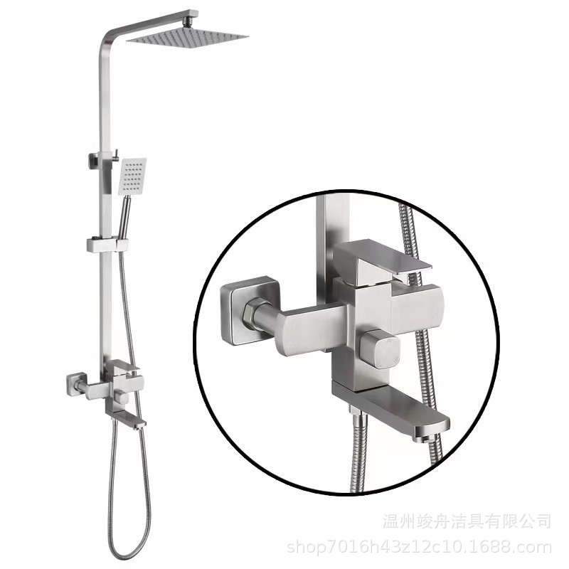 304 Stainless Steel Square Shower Head Set Household Water Outlet Three-Speed Shower Square Supercharged Large Top Spray