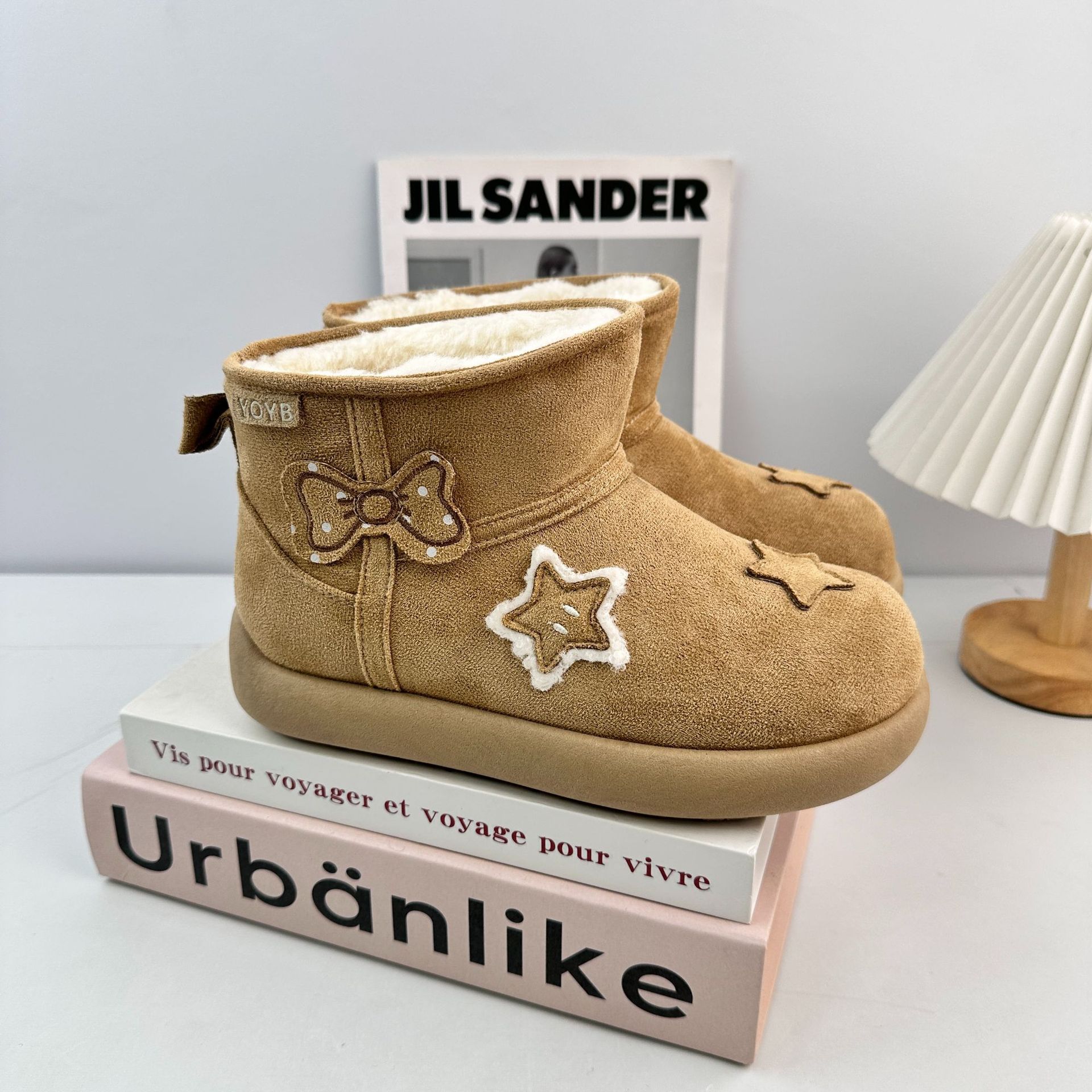 Yuanbo 2025 invierno nuevo fondo grueso Kapibara suede de camisa estrella cabeza grande con lana de moda botas de nieve image 7