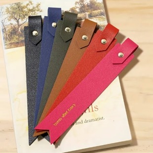 in stock cross-border new leather bookmark with pen holder personalized bookmark bronzing logo leather book paging clip