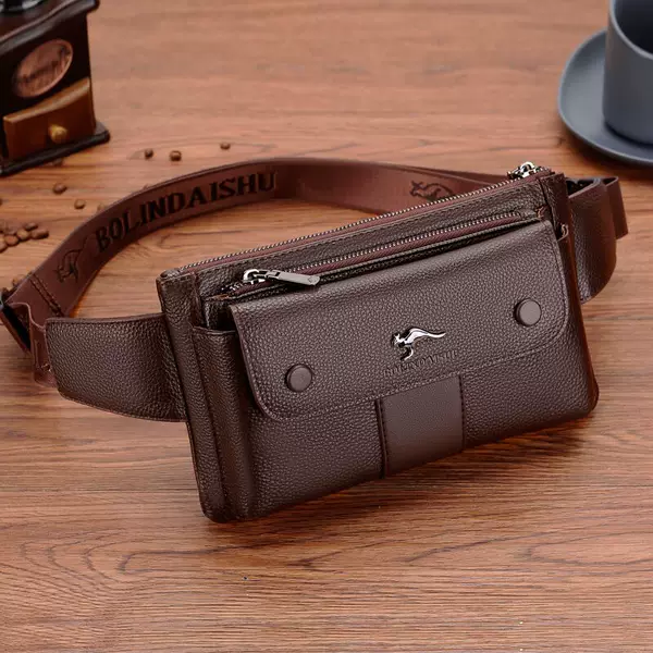 BOLINDAISHU Cow Leather Waist Bag Men's Casual Men's Bag Crossbody Bag Genuine Leather Chest Bag Men's Fashion Sports Chest Bag
