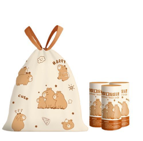 Impresión linda bolsa de basura con cordón extra gruesa para el hogar bolsa de basura grande de oficina de plástico desechable para el hogar