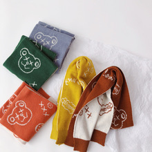 韓版兒童針織圍巾可愛卡通小熊提花秋冬保暖男女寶寶毛線帽圍脖潮