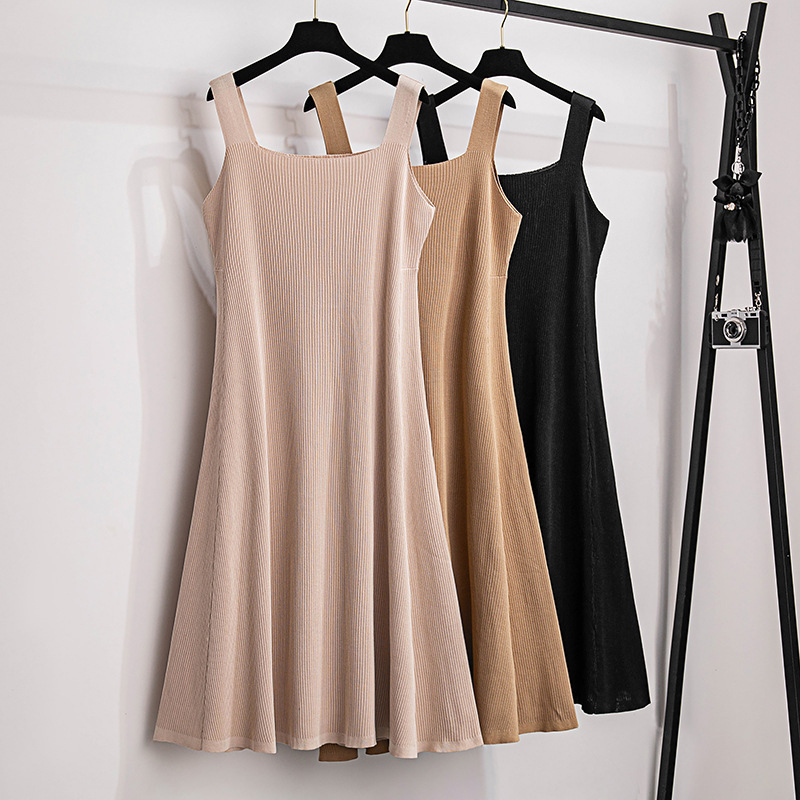 Plus-Size Women's Ice Silk Knit Camisole Dress for Summer, Slimming Tank Dress for Chubby Women 200/ 150kg Plus-Size Women's Ice Silk Knit Camisole Dress for Summer, Slimming Tank Dress for Chubby Women 200/ 150kg