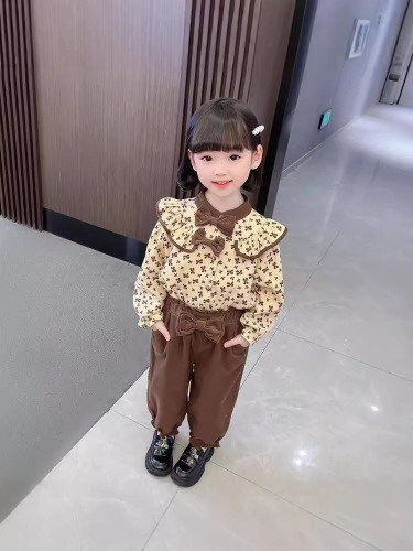 Spring Outfit Set for Girls 2025 New Flowered Top for Baby Girls Children Fashion Autumn Pants Two-Piece Set for Toddlers