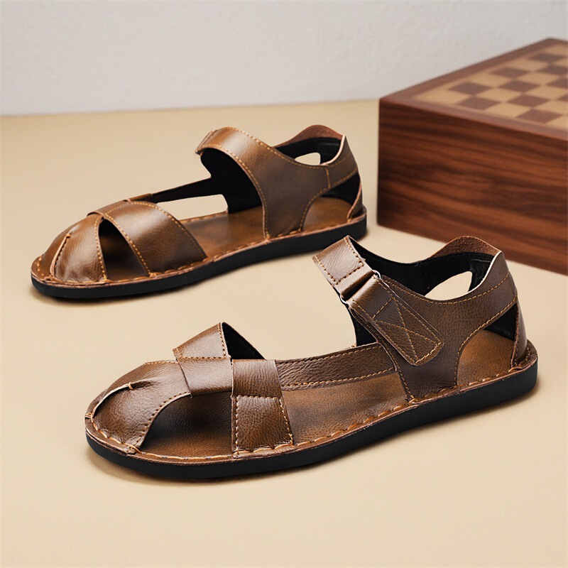 Cross-Border Amazon Sandals for Men, New 2026 Summer Style, Genuine Leather Casual Outdoor Waterproof Beach Sandals