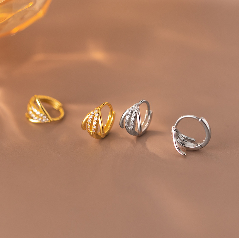 Eloch s925 orejas de plata con diamantes líneas huecadas joyas de orejas de moda M00645