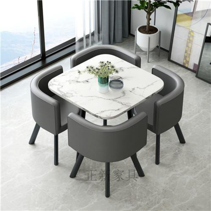 사각 모조 대리석 회색 가죽 의자