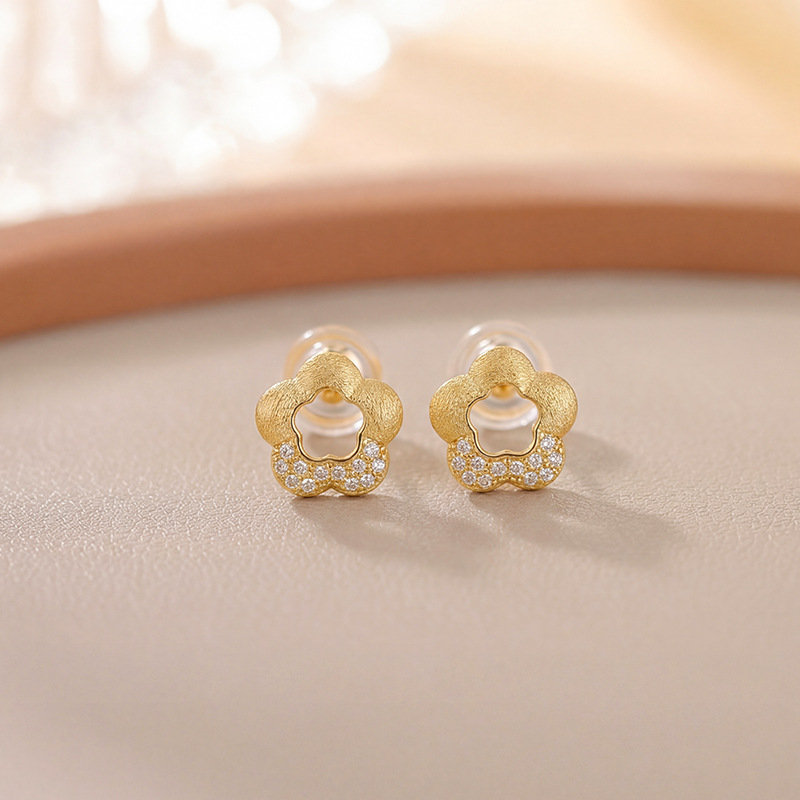 Bông tai stud bạc S925 mạ vàng hình hoa nhỏ thời trang — Loại bạc