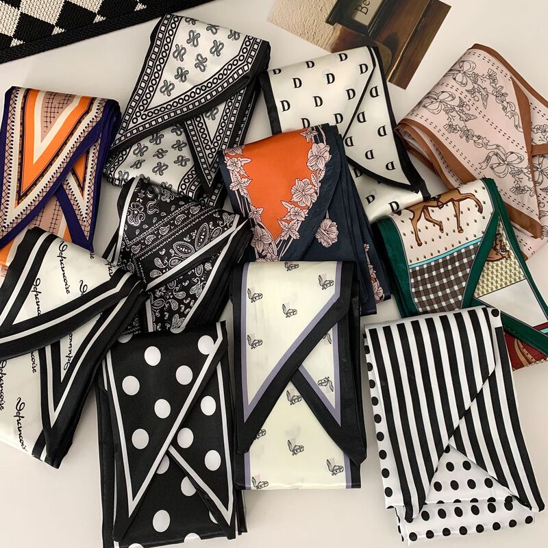 Silk Scarf, Headscarf, Printed Neck Scarf, Fashionable Diagonal Hairband, Multi-Use Belt, Ribbon, Long Silk Scarf for Tying Around the Neck, Versatile for Various Occasions